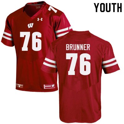 Youth Wisconsin Badgers NCAA #76 Tommy Brunner Red Authentic Under Armour Stitched College Football Jersey SJ31E26JL